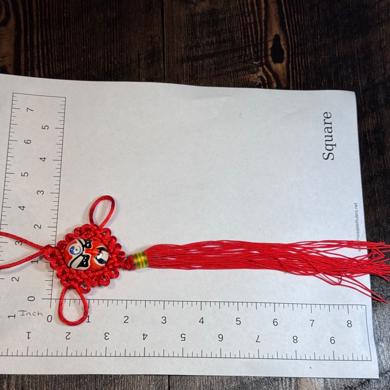 Vintage Chinese Opera Mask Pendant Knot Charm Red Color Symbol Happiness Wealth - Thumbnail 5