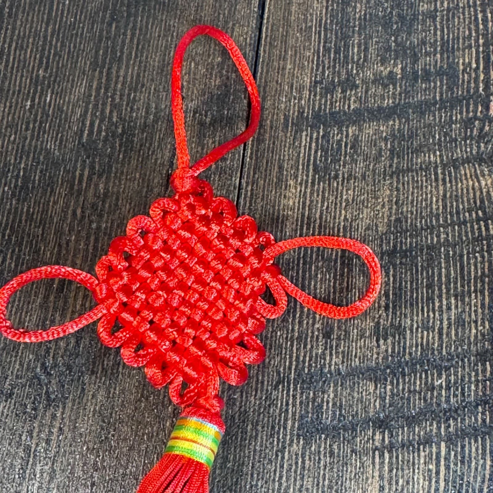 Vintage Chinese Opera Mask Pendant Knot Charm Red Color Symbol Happiness Wealth - Thumbnail 4
