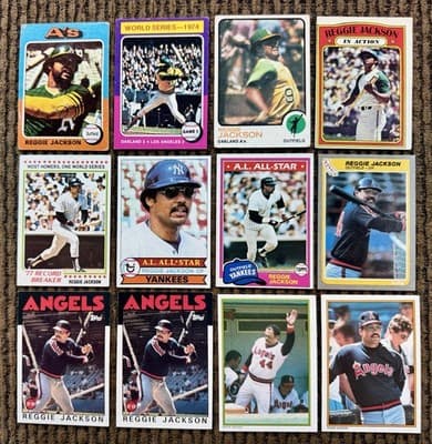 Reggie Jackson 12 Card Baseball Lot Topps Fleer 1972-1987 Oakland A’s NY Yankees