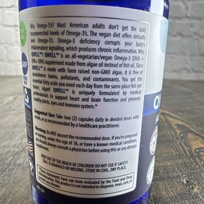 The Veggie Doctor Qwell Vegan Omega 3 Algae Heart Brain Joints Eyes Immune - Thumbnail 6