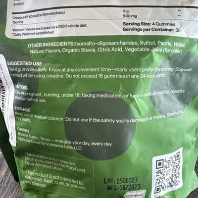 VYBRANCE LABS 3-in-1 Creatine Gummies Green Apple Muscle Energy Focus - Thumbnail 7