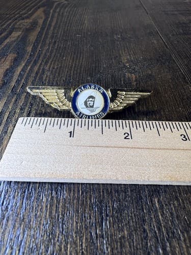 Alaska Airline Wings Hat Lapel Tie Push Back Pin Gold Metal Airplane Vintage - Thumbnail 2