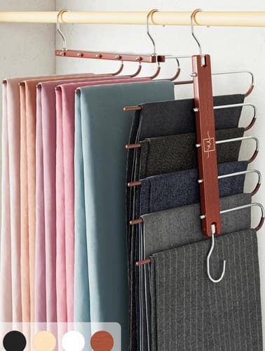 MORALVE 2 Space Saving Hangers for Closet Organizer Pant Hangers Mahogany Tone