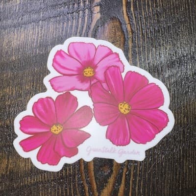 Flower Garden Cosmos Pink Sticker 3" Water Bottle Laptop Locker Phones Helmets