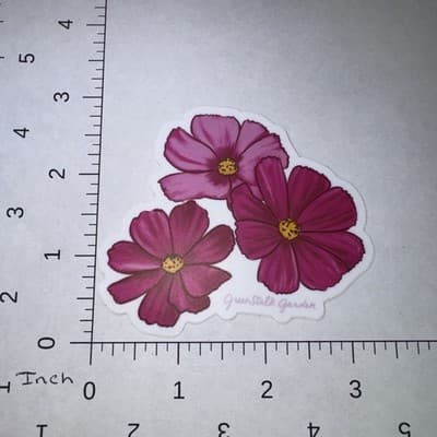 Flower Garden Cosmos Pink Sticker 3" Water Bottle Laptop Locker Phones Helmets - Thumbnail 2