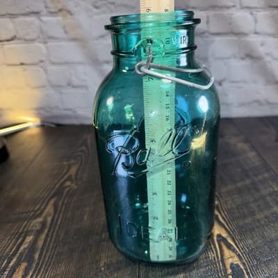 Vintage Ball Ideal Blue Glass Canning Jar w/ Wire Closure, 9.5" tall - NO lid - Thumbnail 11