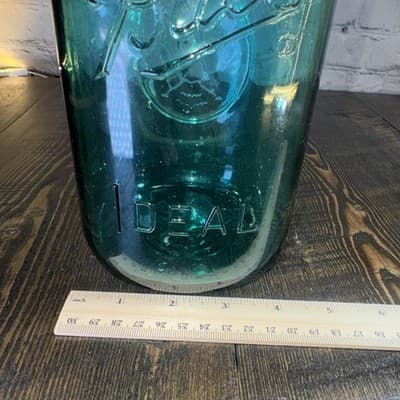 Vintage Ball Ideal Blue Glass Canning Jar w/ Wire Closure, 9.5" tall - NO lid - Thumbnail 13