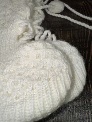 Vintage Knitted Handmade Crochet Baby Tall Booties White Basket Weave - Thumbnail 7
