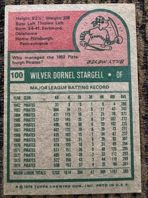 WILLIE STARGELL 4 Topps Baseball Cards Lot. 1973 1975 1981 X2 Pittsburgh Pirates - Thumbnail 5
