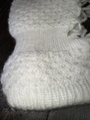 Vintage Knitted Handmade Crochet Baby Tall Booties White Basket Weave - Thumbnail 6