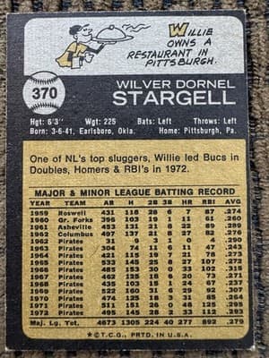 WILLIE STARGELL 4 Topps Baseball Cards Lot. 1973 1975 1981 X2 Pittsburgh Pirates - Thumbnail 3