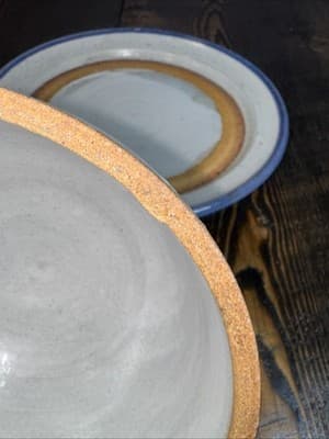 Butter Cheese Dish Pottery Glazed Stoneware Blue Gray with Dome Lid Cover - Thumbnail 8