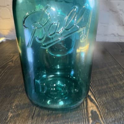 Vintage Ball Ideal Blue Glass Canning Jar w/ Wire Closure, 9.5" tall - NO lid - Thumbnail 2