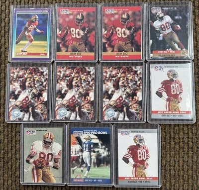 11 JERRY RICE NFL FOOTBALL CARD LOT 1990-1991, PRO SET SCORE, ALL CARDS NM-M