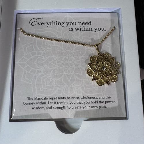 18k Gold Plated Mandala Necklace Gift Anniversary Pendant 20” Adjustable Chain
