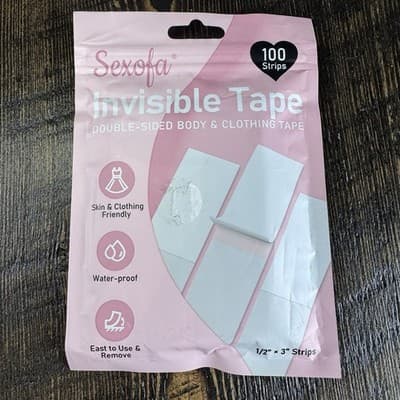 Invisible Double Sided Body & Clothing Tape 100 Strips 1/2”x3” Waterproof