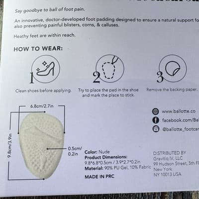 Ballotte Ball of Foot Pads For Pain Relief Anti Shock Metatarsal 2 Pair NUDE - Thumbnail 3