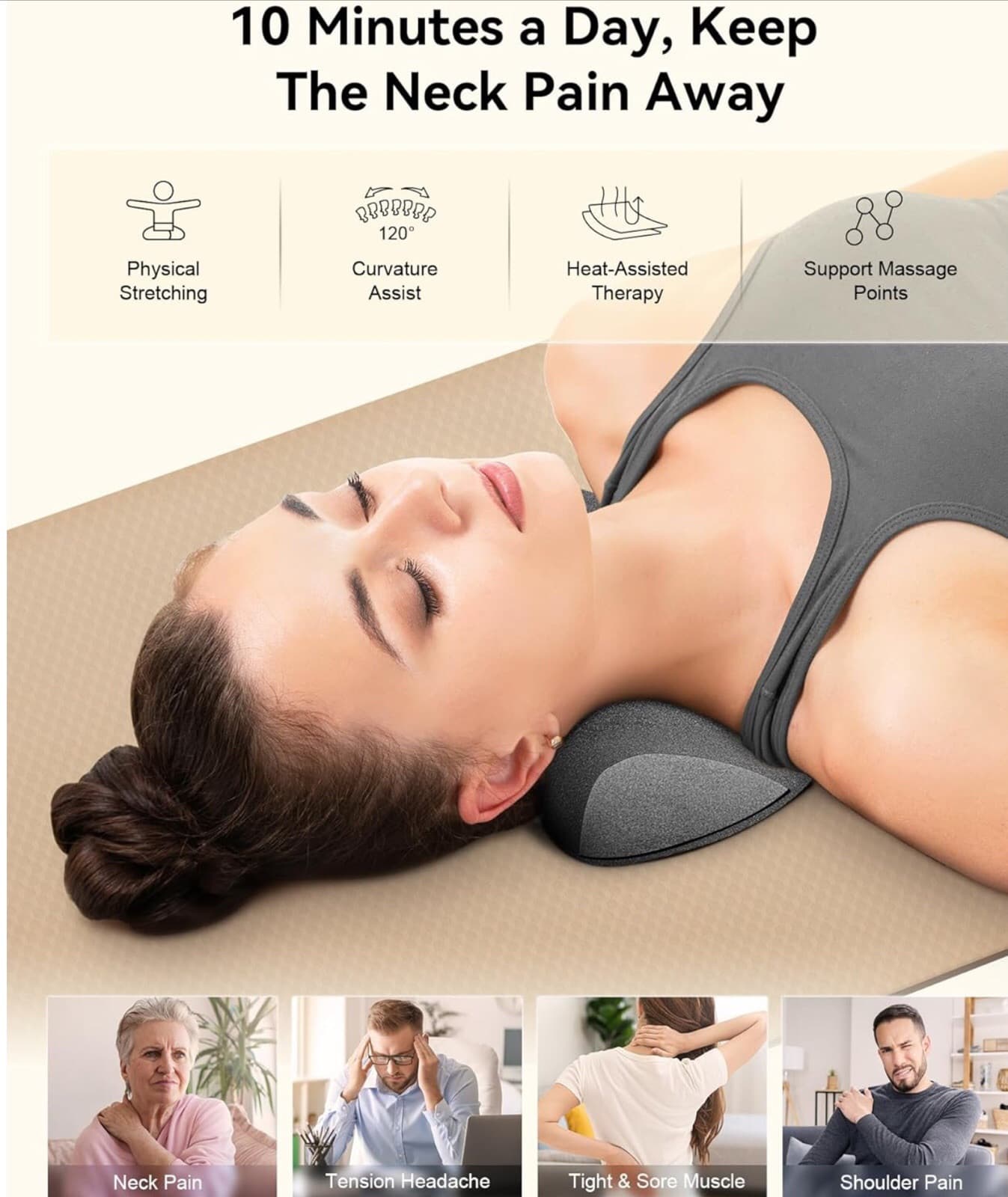 Heated Neck And Shoulder Stretcher Relaxer Cervical Spine Pain Relief - Thumbnail 11