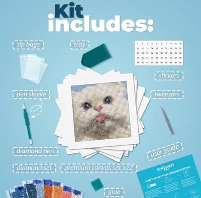 12 Pack Cat Diamond Painting Kit for Adults - Kitten Cat Art - Thumbnail 5