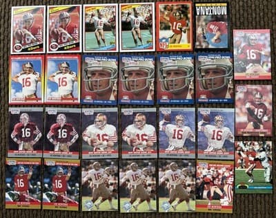 Lot of 27 Different JOE MONTANA Football Cards 1984-1991, Topps Score Pro Set