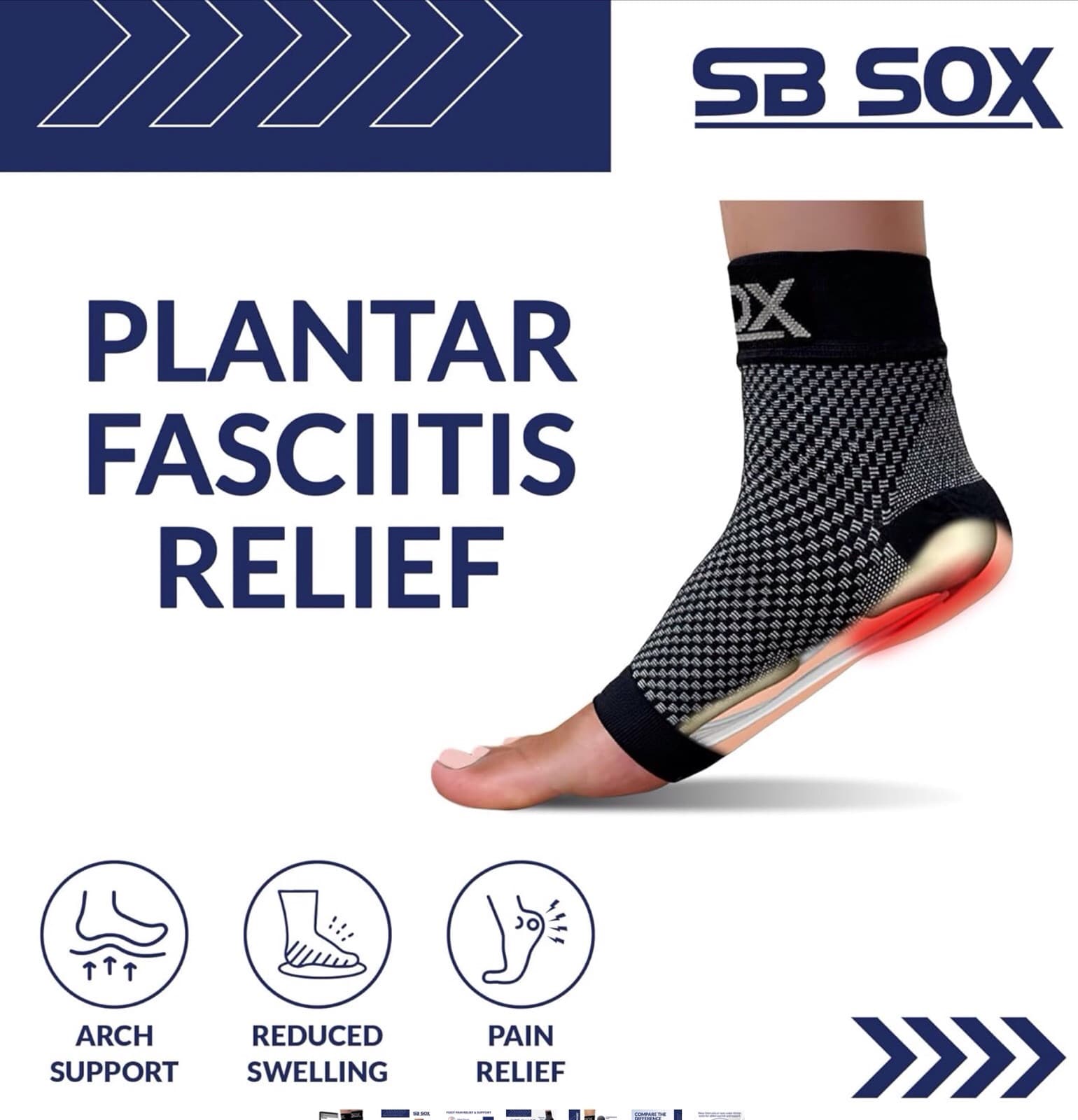 3x - SB Sox Plantar Fasciitis Compression socks for Men & Women Arch Support - Thumbnail 6