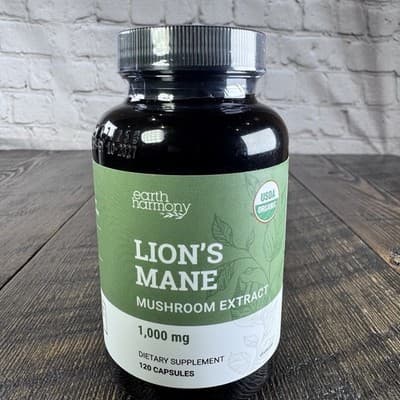 Earth Harmony Lions Mane Mushroom Supplement (1000mg) 120 capsules Organic