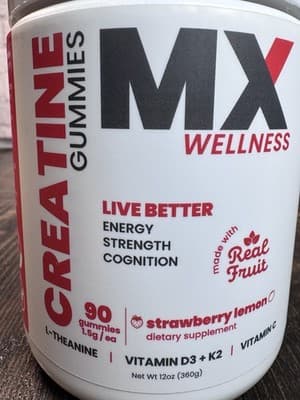 MX Wellness Creatine Monohydrate Gummies - Strawberry Lemon Flavor 90 Chews - Thumbnail 2