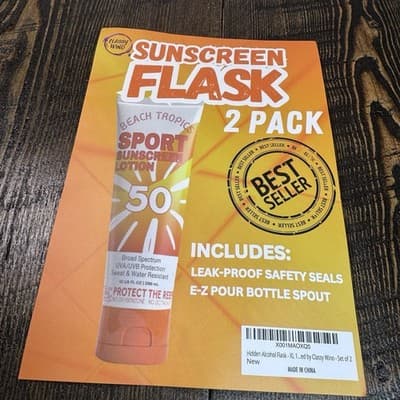 Sunscreen Liquor Flask Beach Tropics 2 Pack, Classy Wino Includes Funnel, Seals - Thumbnail 5