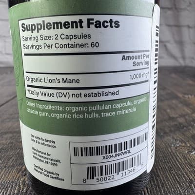 Earth Harmony Lions Mane Mushroom Supplement (1000mg) 120 capsules Organic - Thumbnail 3