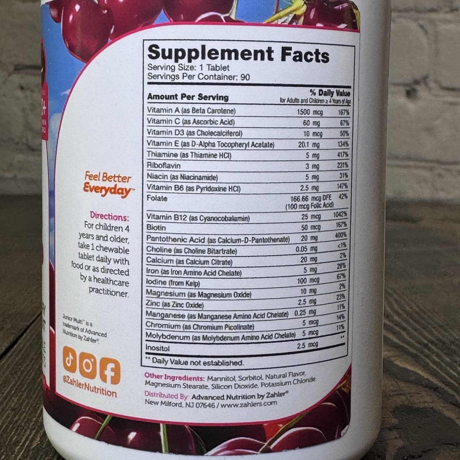 Junior Multi™ Complete Once-Daily Multi-Vitamin, Natural Cherry, 90 Chewable - Thumbnail 2