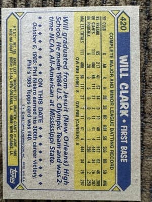 1986-87 Will Clark Lot Of 8 Rookies NM-MT, Topps Traded Donruss Rookies Fleer - Thumbnail 17