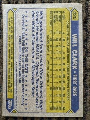 1986-87 Will Clark Lot Of 8 Rookies NM-MT, Topps Traded Donruss Rookies Fleer - Thumbnail 15