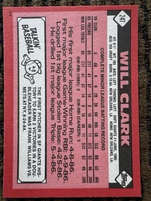 1986-87 Will Clark Lot Of 8 Rookies NM-MT, Topps Traded Donruss Rookies Fleer - Thumbnail 5