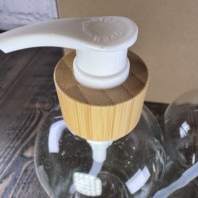 Clear Glass Soap Dispenser Set Kitchen - Tray Bamboo Dish and Hand Dispensers - Thumbnail 4