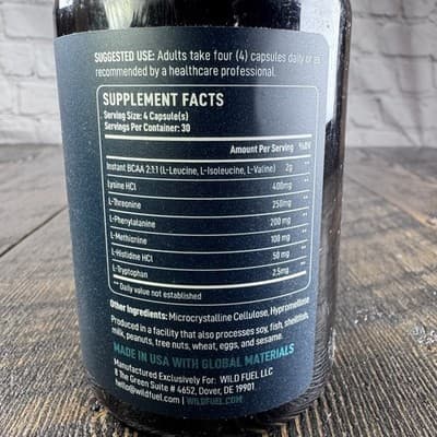 Wild Fuel All 9 Essential Amino Acids - 120 Capsules - Power Endurance Recovery - Thumbnail 3