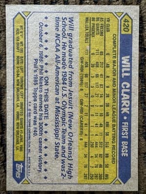 1986-87 Will Clark Lot Of 8 Rookies NM-MT, Topps Traded Donruss Rookies Fleer - Thumbnail 13