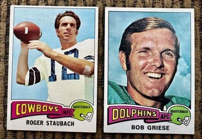 1975 Topps - Roger Staubach Dallas Cowboys #145, Bob Griese Miami Dolphins #100