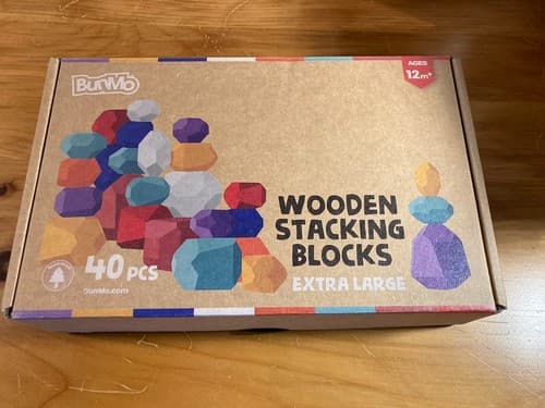 BUNMO Wooden Stacking Colored Blocks 40pcs Montessori Toys 1 + Year Old Sensory