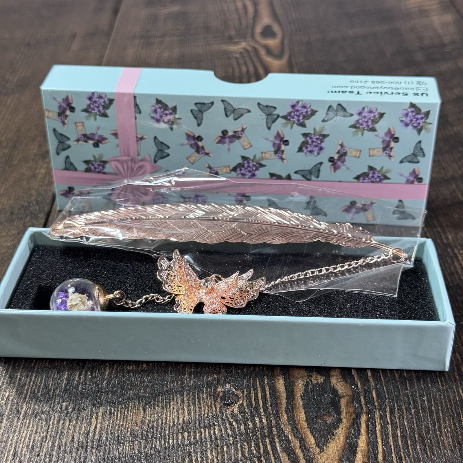 Metal Feather Bookmark Butterfly Book Mark Page Marker Gift Gold Purple Globe