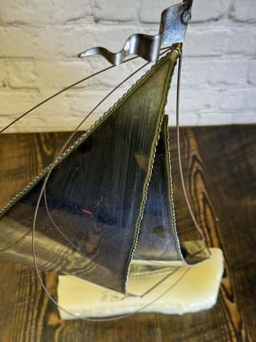 Vintage Signed John DeMott Art Brass Sailboat 17” Onyx Collectible 1975 boat - Thumbnail 15