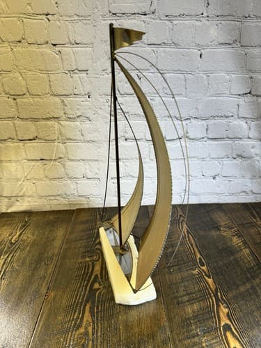 Vintage Signed John DeMott Art Brass Sailboat 17” Onyx Collectible 1975 boat - Thumbnail 5