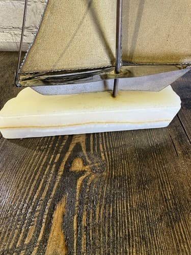Vintage Signed John DeMott Art Brass Sailboat 17” Onyx Collectible 1975 boat - Thumbnail 8