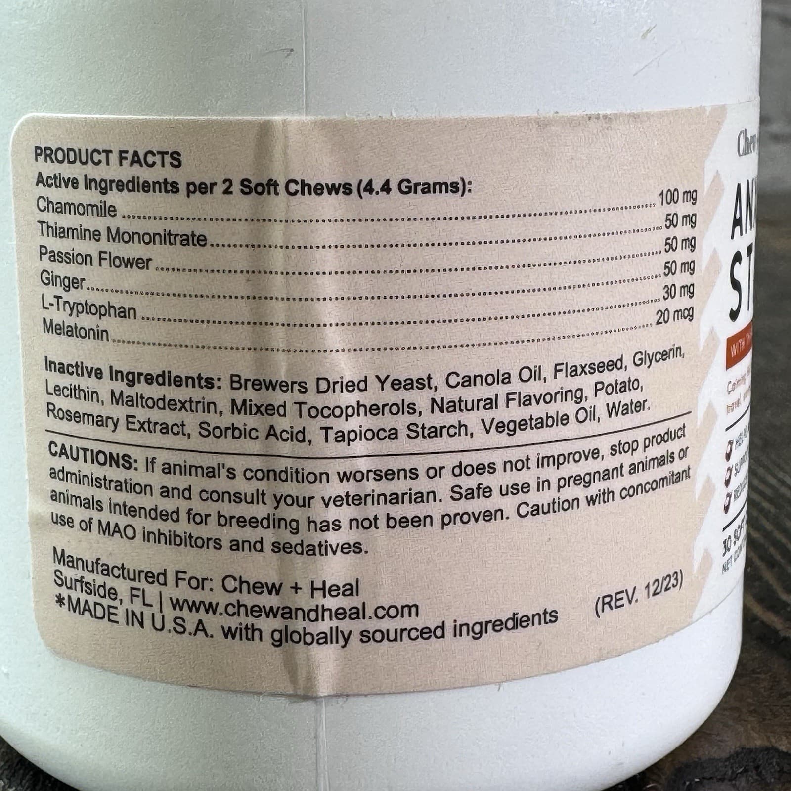 Chew + Heal Anxiety Stress Calming Supplement 30 Soft Chews for Dogs Thiamine - Thumbnail 3