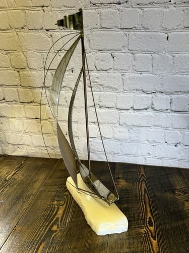 Vintage Signed John DeMott Art Brass Sailboat 17” Onyx Collectible 1975 boat - Thumbnail 6