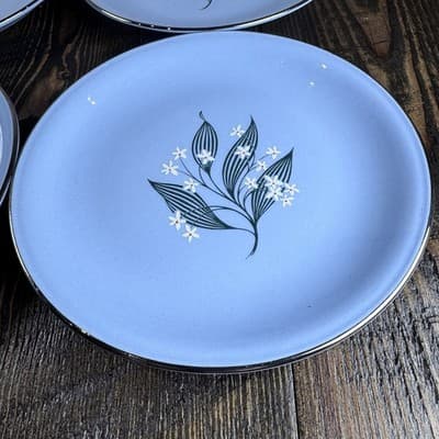 Set of 4 Homer Laughlin Skytone Blue 6" Bread Plate Stardust Blue MCM Leaves - Thumbnail 3
