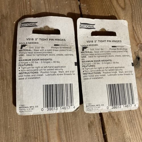 New National Hardware N146-175 V518 Non-Removable Pin Hinge 2" Brass -2 Packs - Thumbnail 2