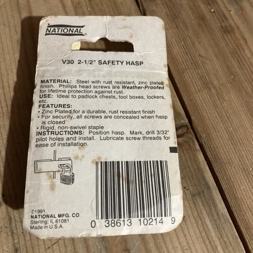 National Hardware N102-145 30 Safety Hasps in Zinc, 2-1/2" - Thumbnail 2