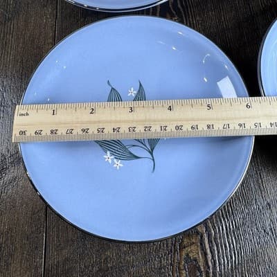 Set of 4 Homer Laughlin Skytone Blue 6" Bread Plate Stardust Blue MCM Leaves - Thumbnail 12