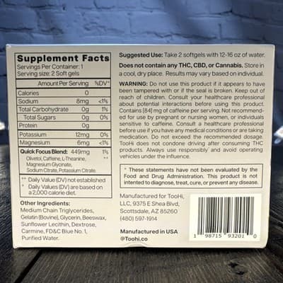 TooHi Caffeine Electrolytes And Essential Minerals Dietary Supplement 10 Pouches - Thumbnail 3