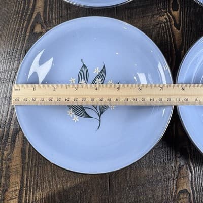 Set of 4 Homer Laughlin Skytone Blue 7.5” Soup Bowl Stardust Blue MCM Leaves - Thumbnail 7